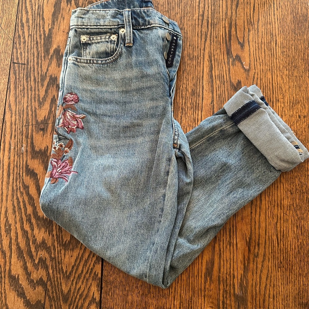 Lucky Brand Light Blue Embroidered Boyfriend Jeans